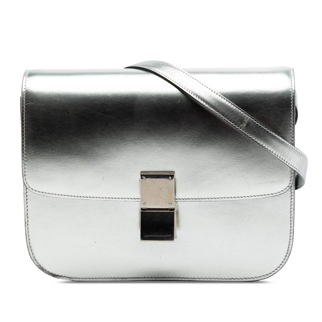 Celine Medium Calfskin Classic Box Silver Leather Very good condition - Front View
