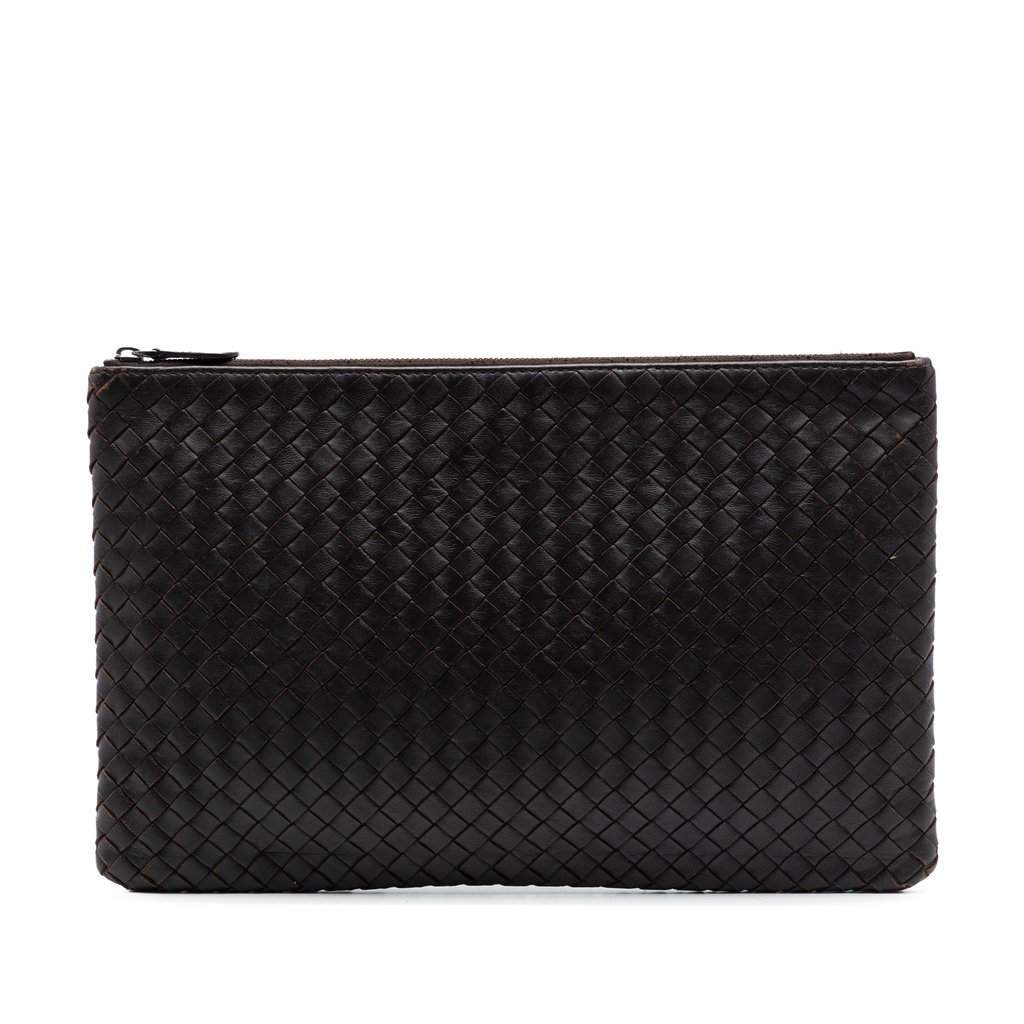 Bottega Veneta Nappa Intrecciato Clutch Brown Leather Very good condition - Front View