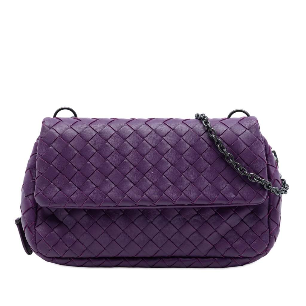 Bottega Veneta Mini Nappa Intrecciato Expandable Chain Flap Crossbody Purple Leather Very good condition - Front View
