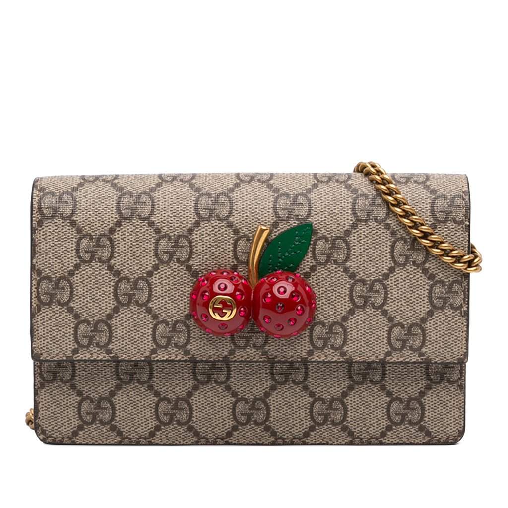 Gucci Mini GG Supreme Cherry Crossbody Beige Very good - Front View