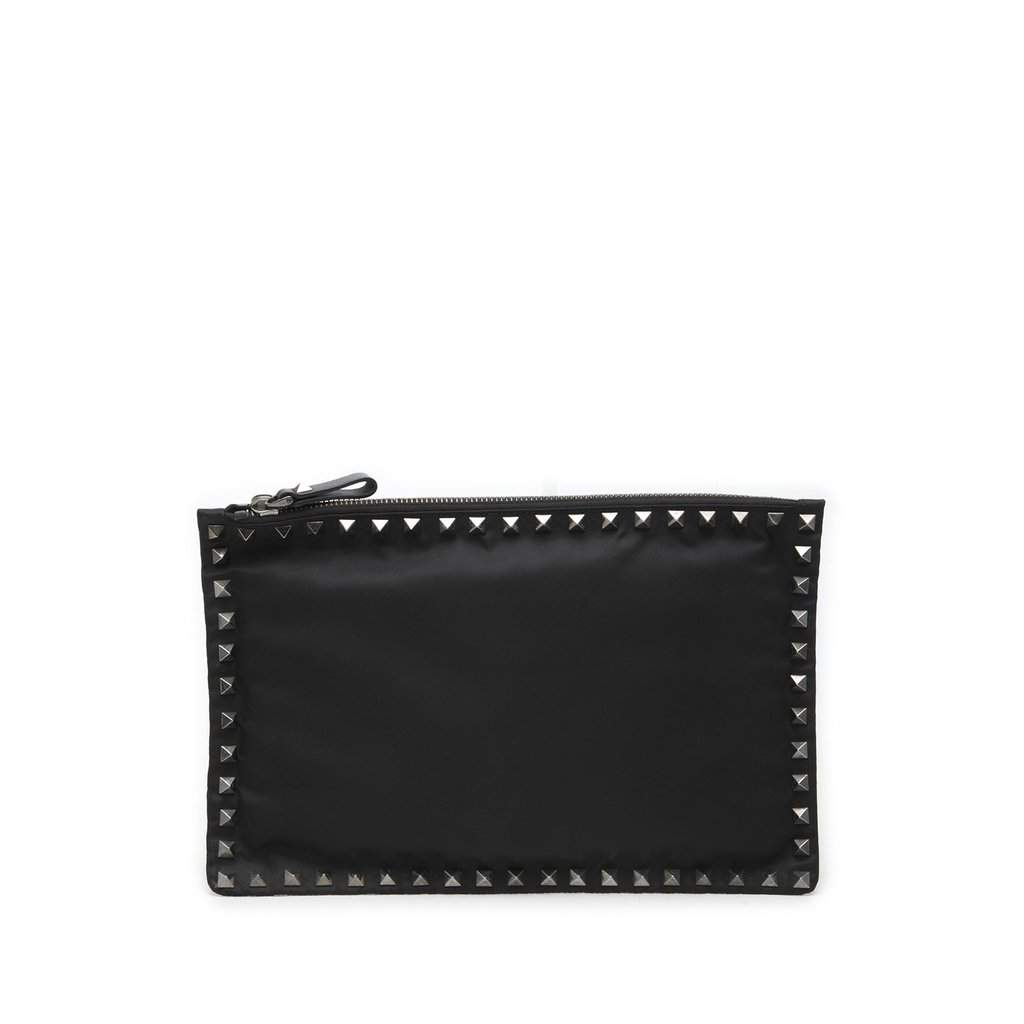 Valentino Nylon Rockstud Zip Pouch Black Very good - Front View