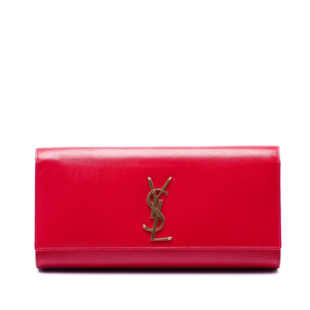 Saint Laurent Grain de Poudre Monogram Cassandre Clutch Pink Leather Very good condition - Front View