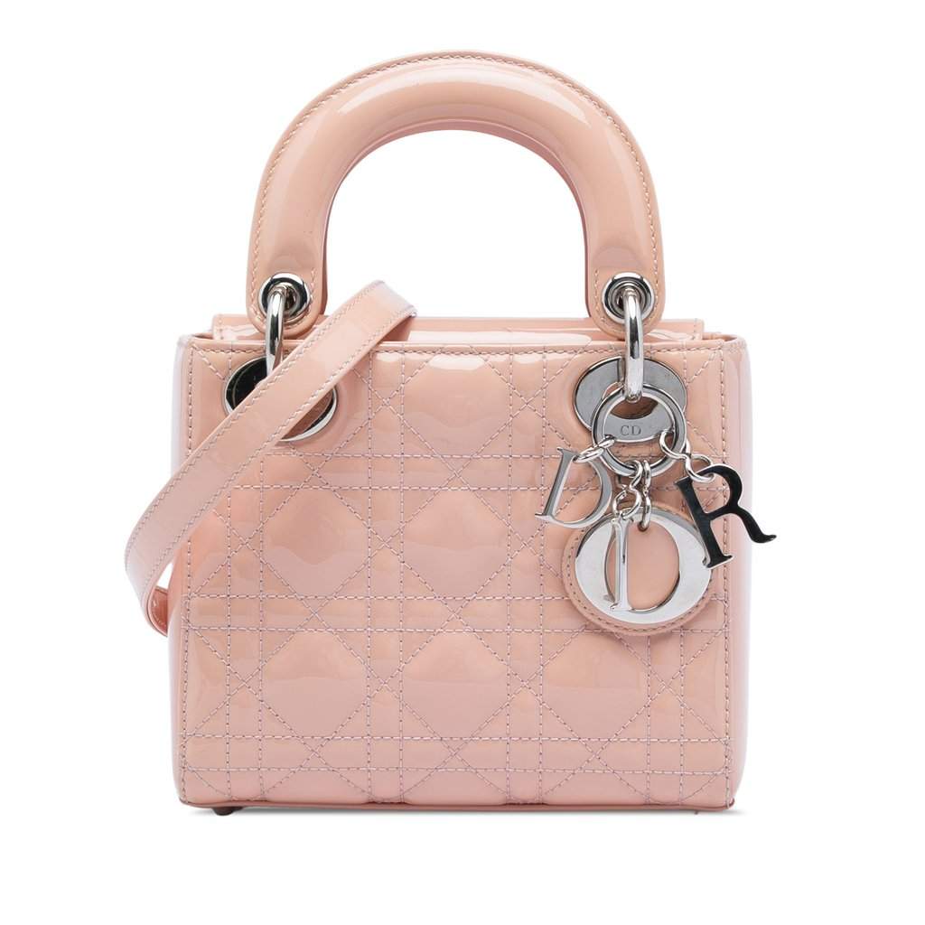 Dior Mini Patent Cannage Lady Dior Pink Leather Very good - Front View