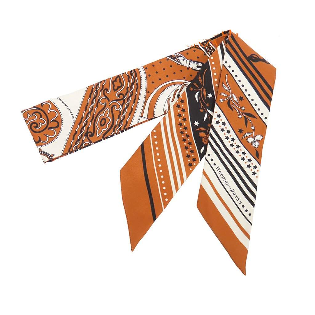 Hermès Festival des Amazones Bandana Silk Twilly Scarf Brown