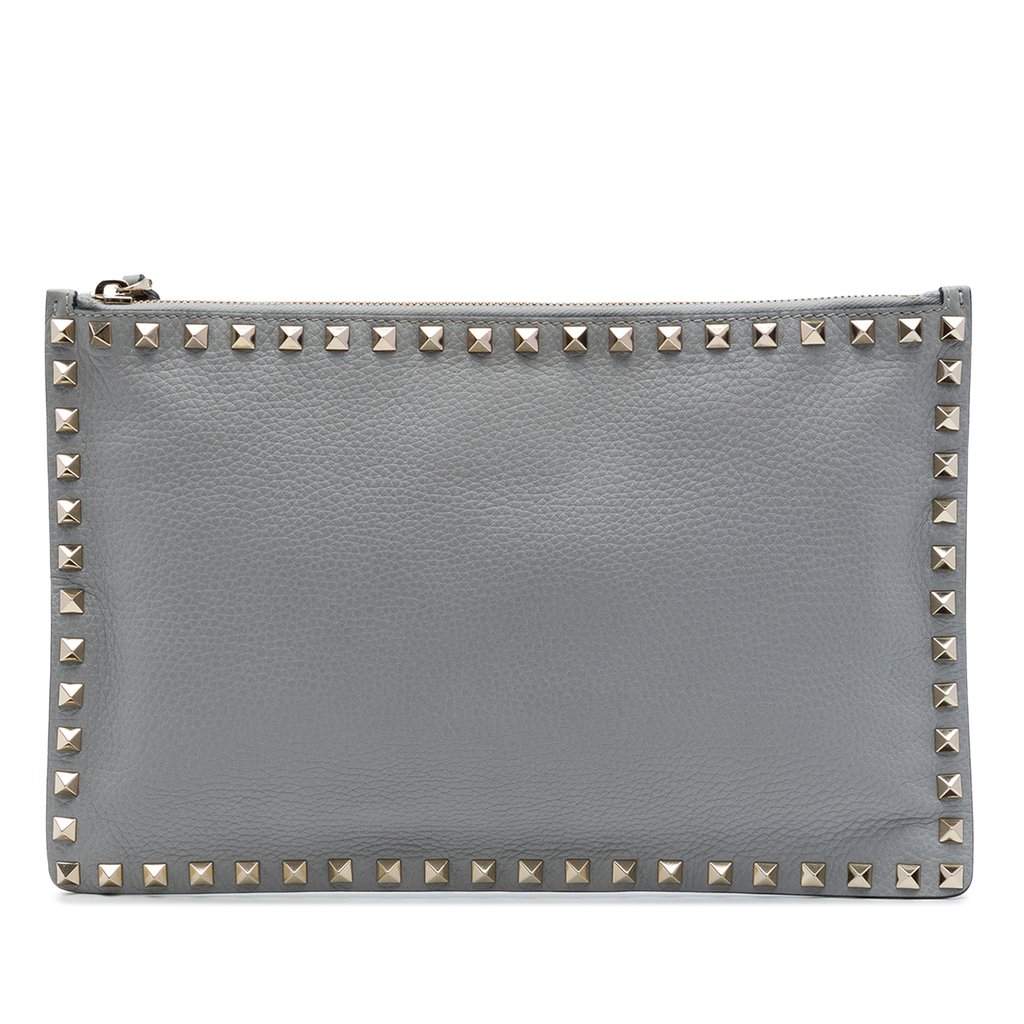 Valentino Grained Calfskin Rockstud Zip Clutch MultiColor Leather Very good - Front View