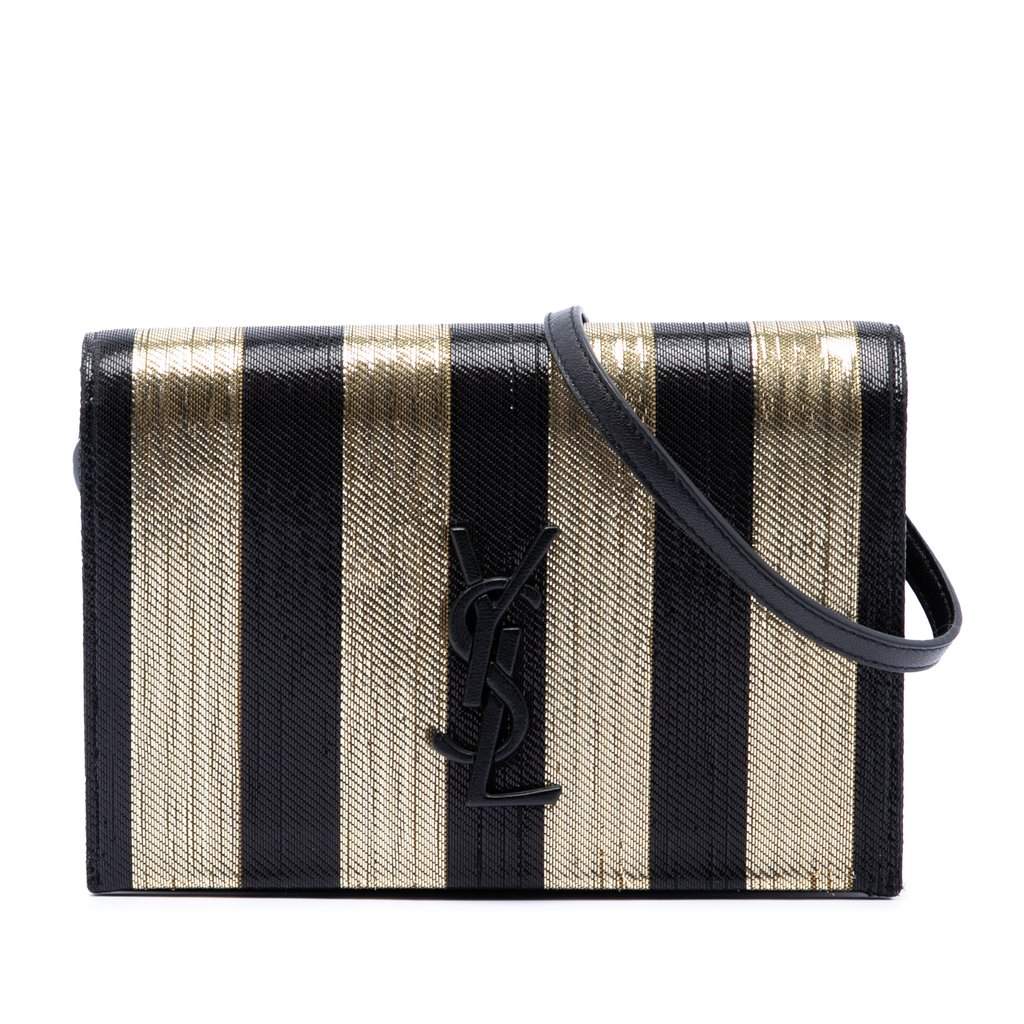 Saint Laurent Metallic Striped Fabric Monogram Kate Crossbody Gold Very good - Front View