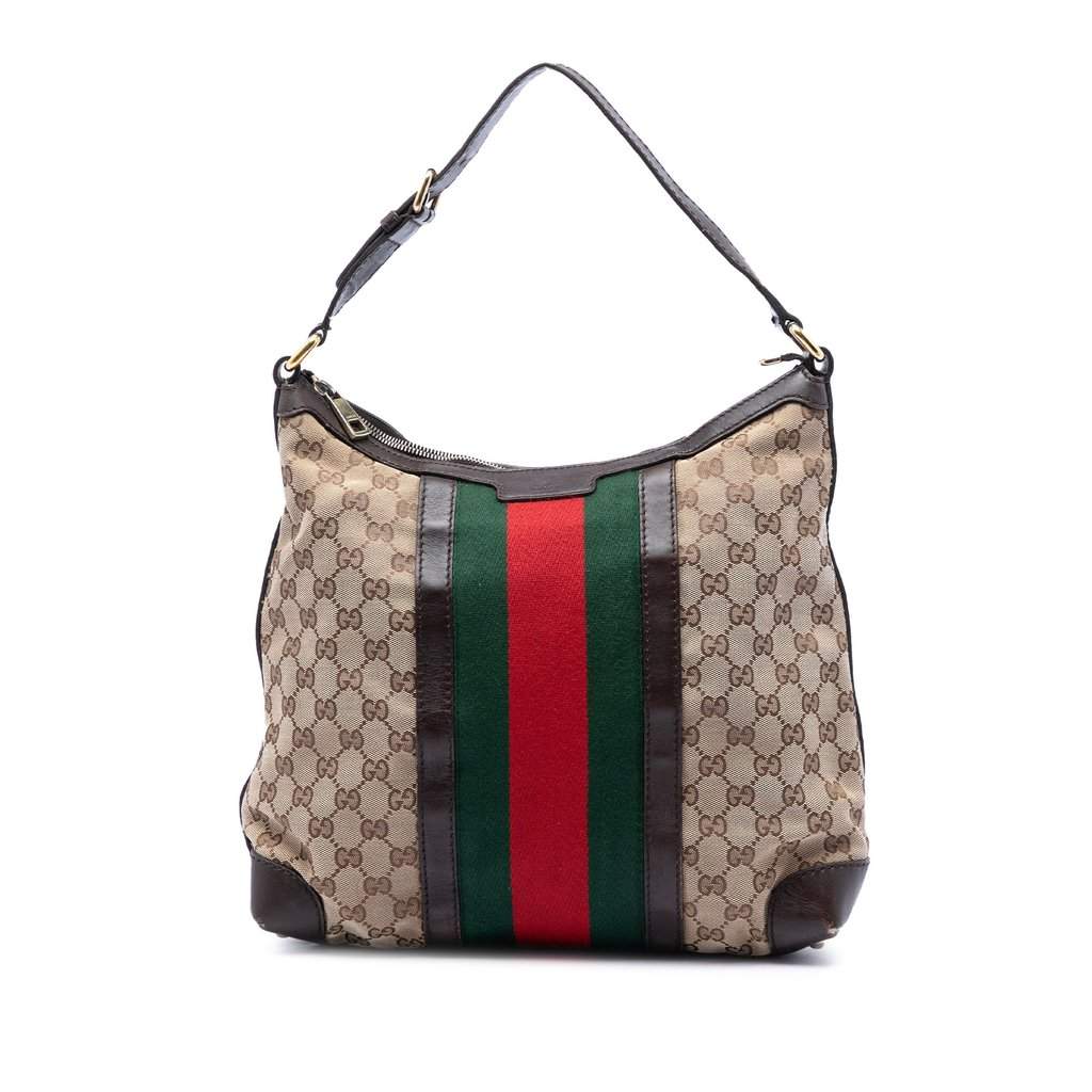 Gucci GG Canvas Web Shoulder Bag Beige Very good condition - Front View