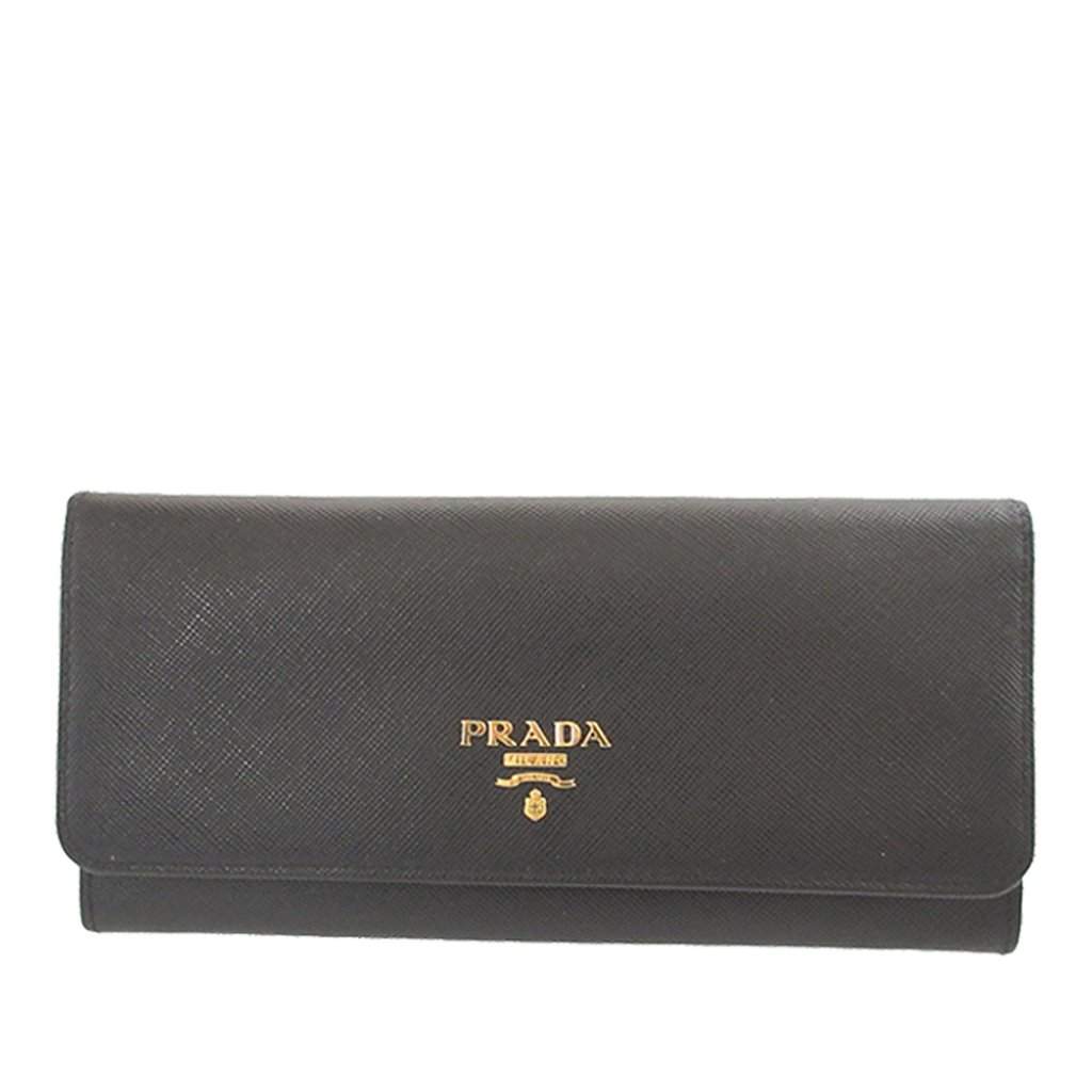Prada : Saffiano Bifold Long Wallet Black Leather Very good - Front View