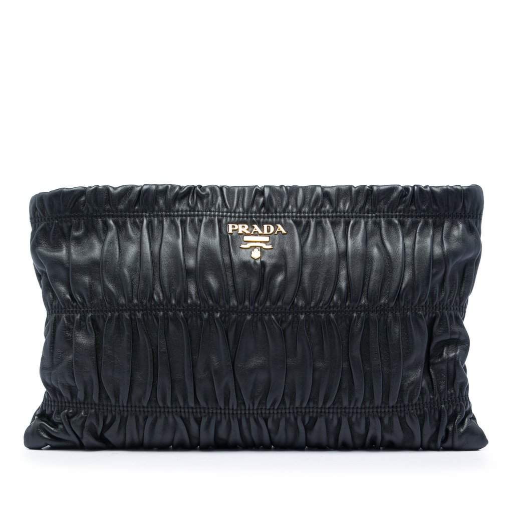 Prada Nappa Gaufre Clutch Black Leather Very good condition - Front View