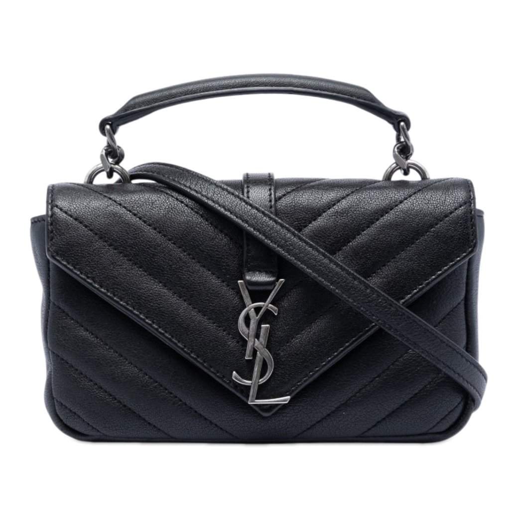 Saint Laurent Mini Chevron Sheepskin Monogram College Satchel Black Leather Very good condition - Front View