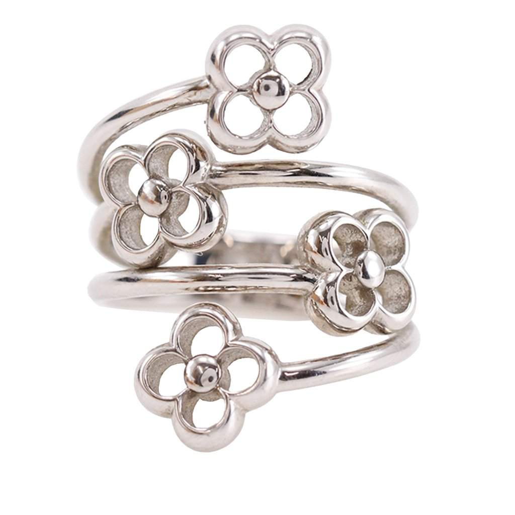 Louis Vuitton Brass Flower Full Ring Silver Metal Very good condition - Front View