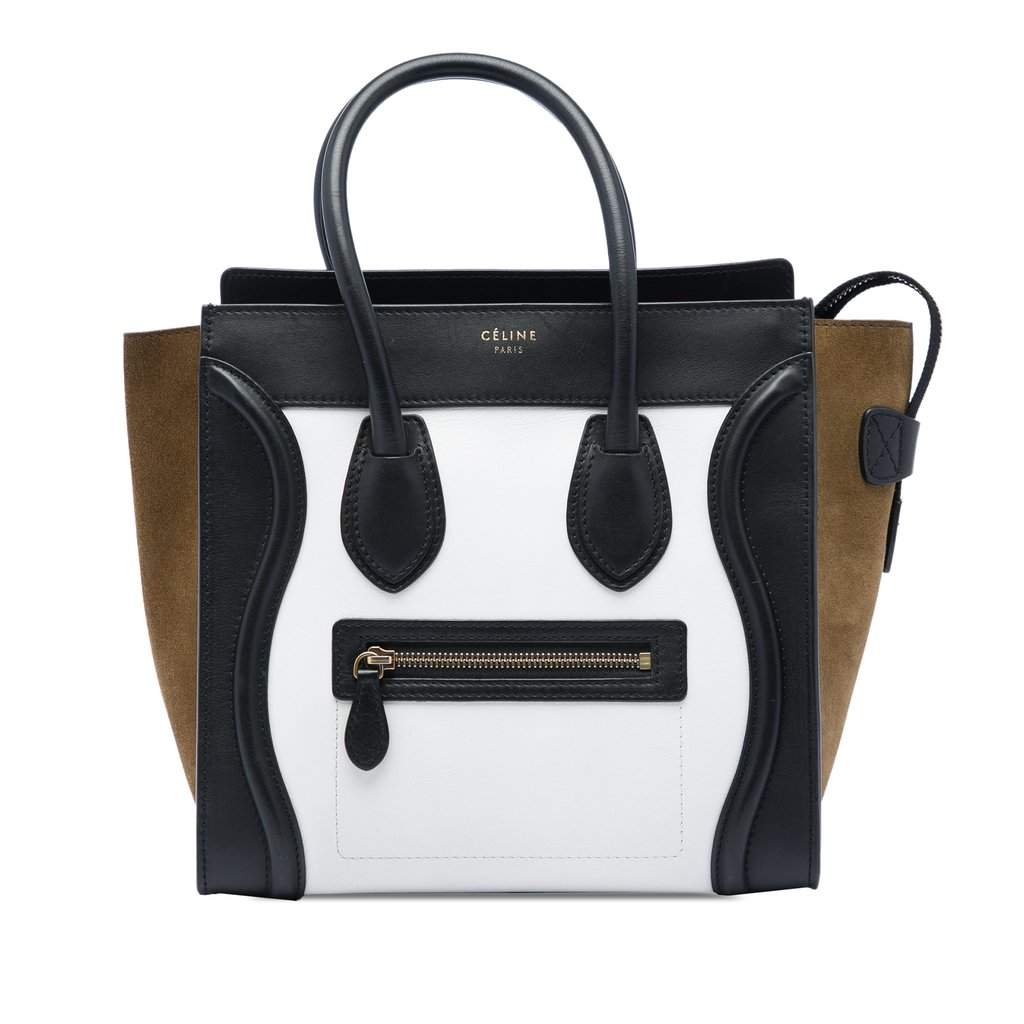 Celine Micro Tricolor Calfskin and Suede Luggage Tote White Leather Very good condition - Front View