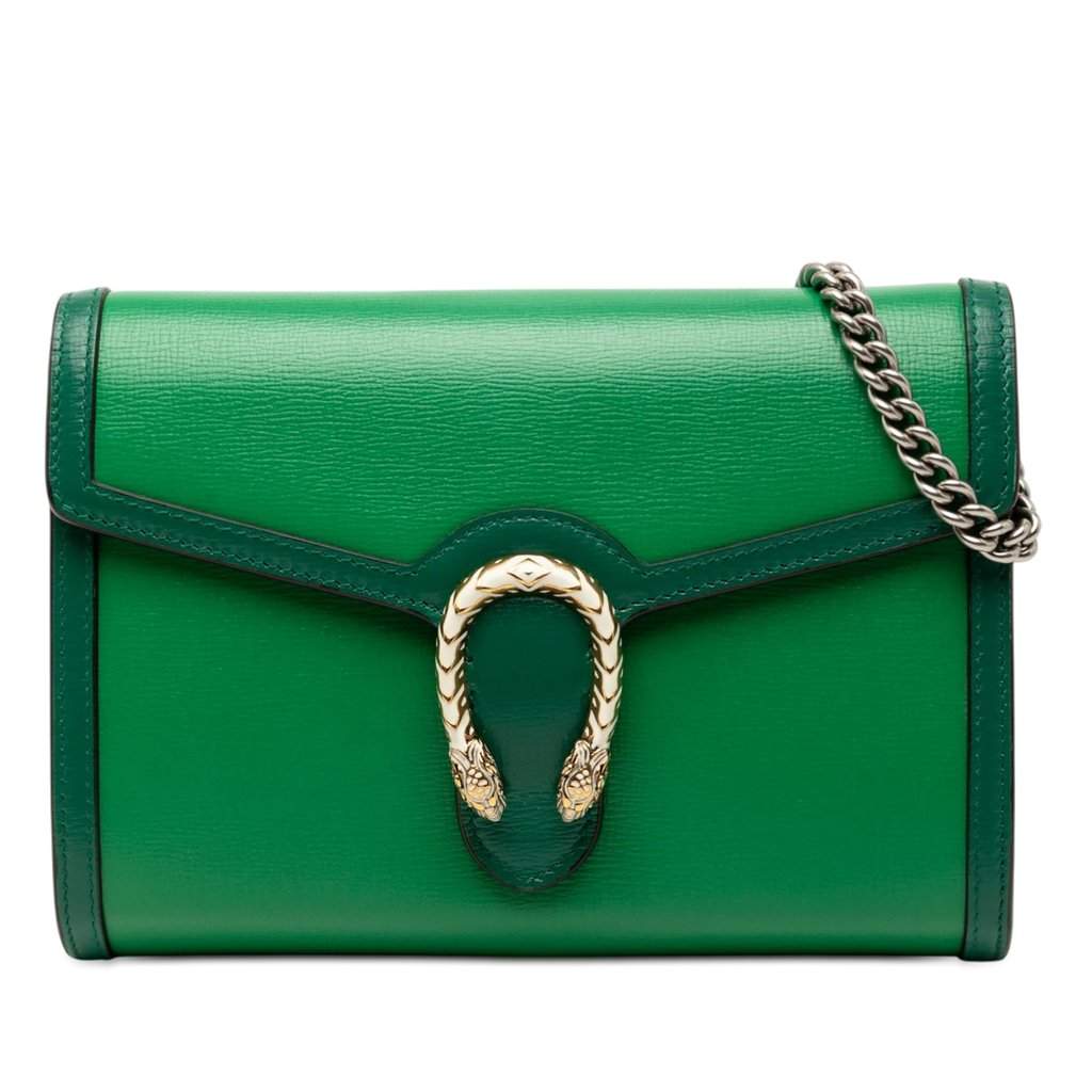 Gucci Bicolor Calfskin Dionysus Wallet on Chain Green Leather Very good - Front View