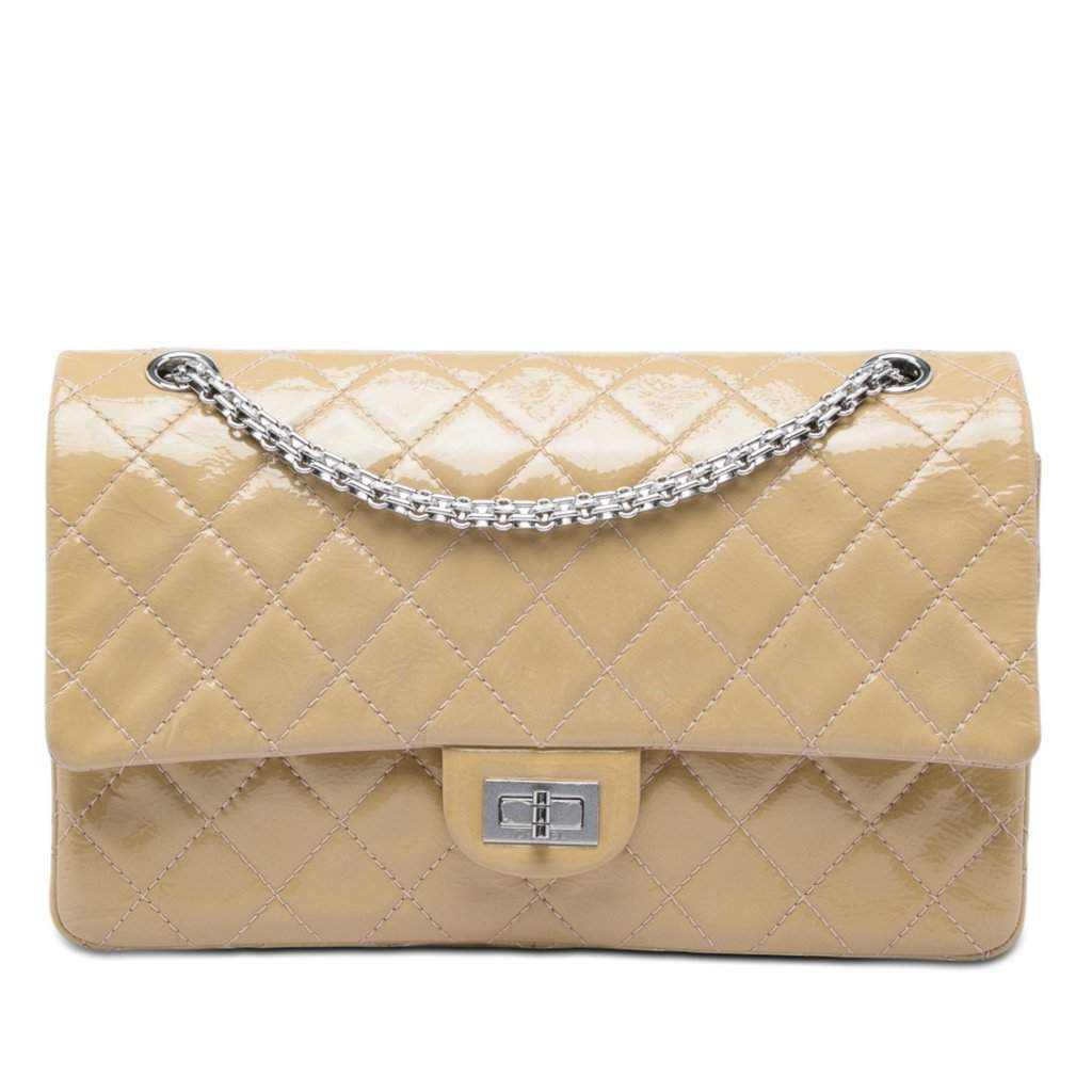 Chanel Quilted Crinkled Patent Reissue 2.55 Double Flap 226 Beige Leather Very good condition - Front View