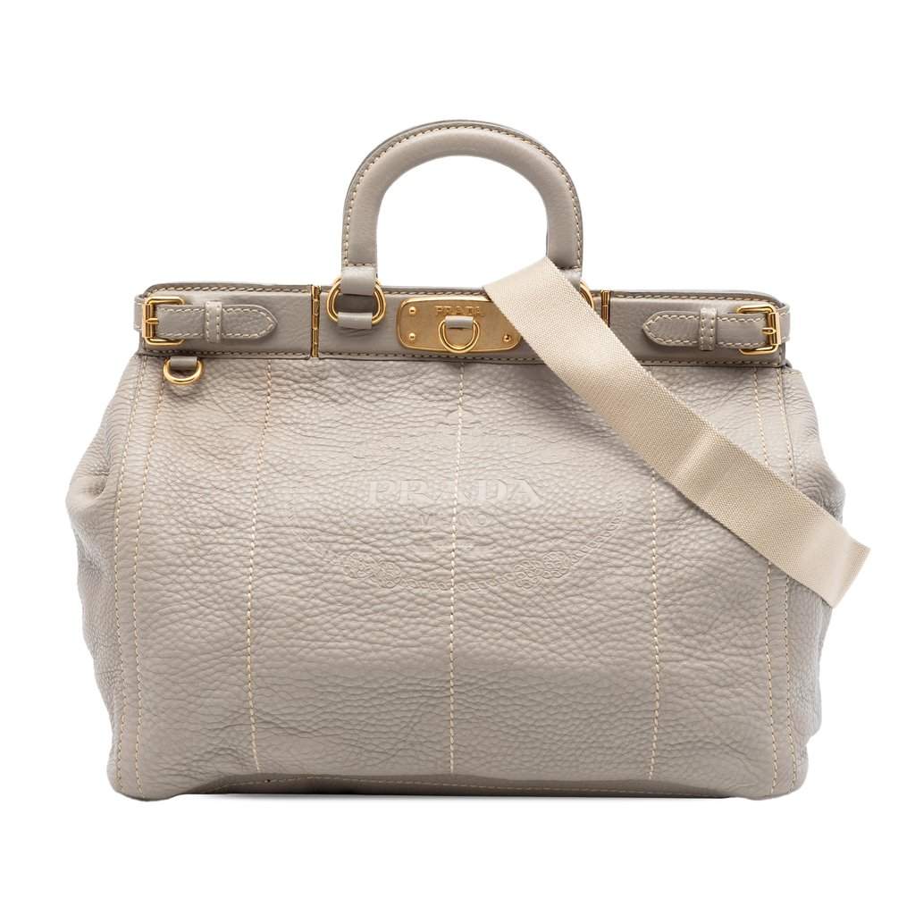Prada Vitello Daino Canapa Logo Frame Satchel MultiColor Leather Very good condition - Front View