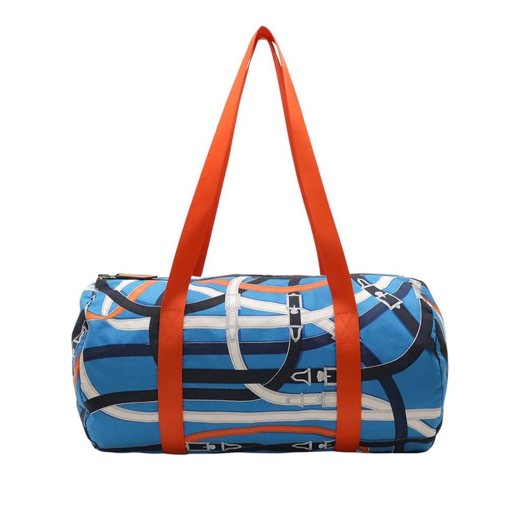 Hermès Silk and Barenia Cavalcadour Airsilk Duffle Bag 38 Blue Very good condition - Front View
