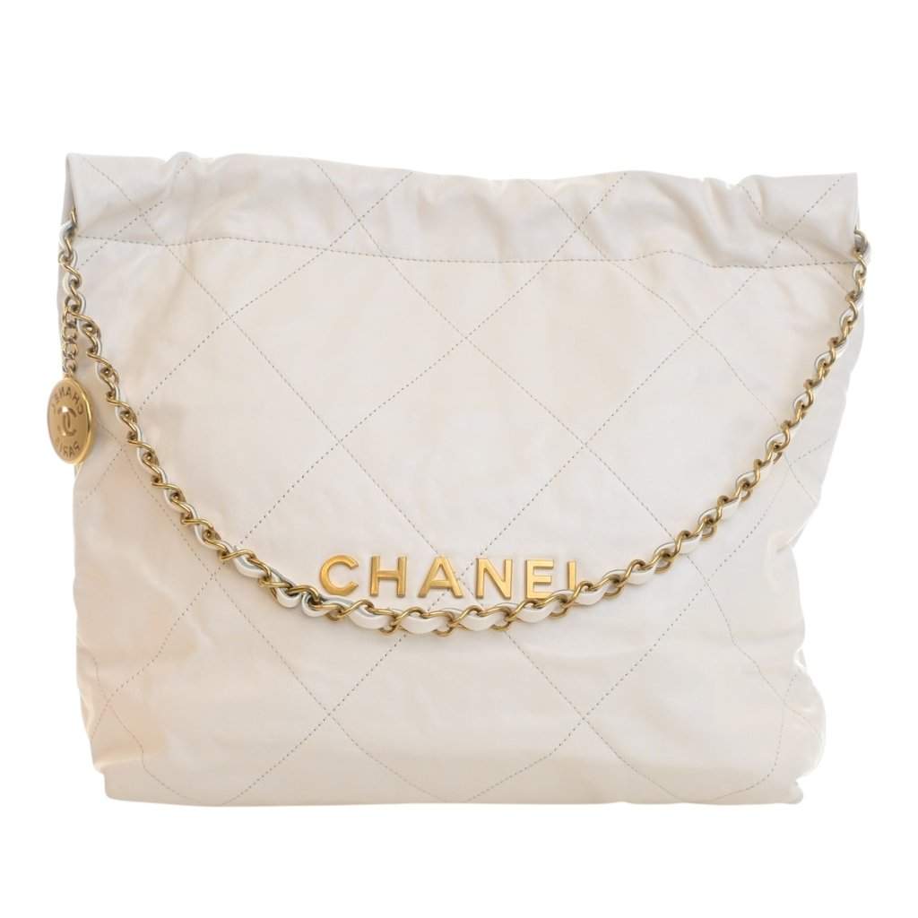 Chanel Small Quilted Shiny Calfskin 22 Handbag White Leather Very good - Front View