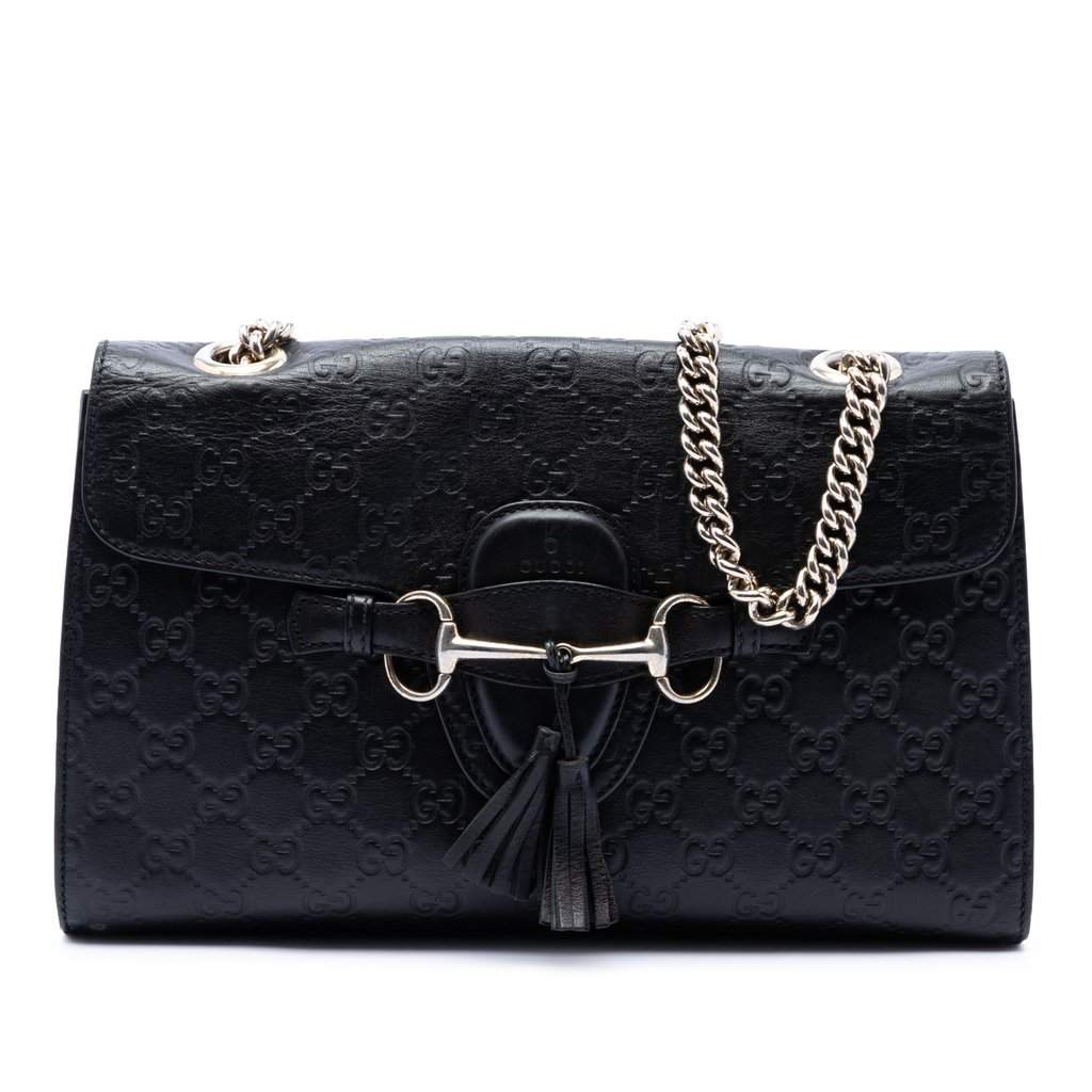Gucci Medium Guccissima Emily Shoulder Bag Black Leather Very good - Front View