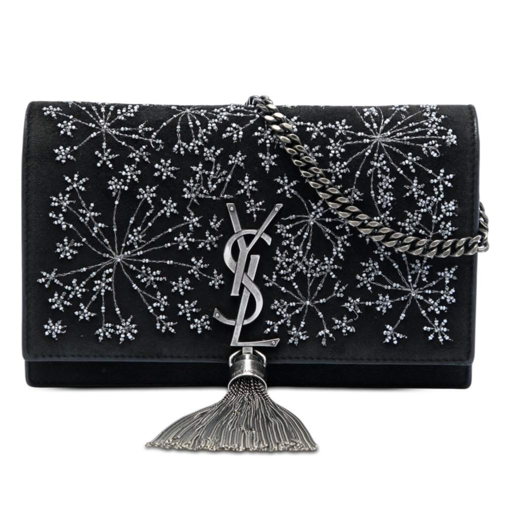 Saint Laurent Beaded Suede Monogram Kate Tassel Wallet on Chain Black Leather Very good - Front View