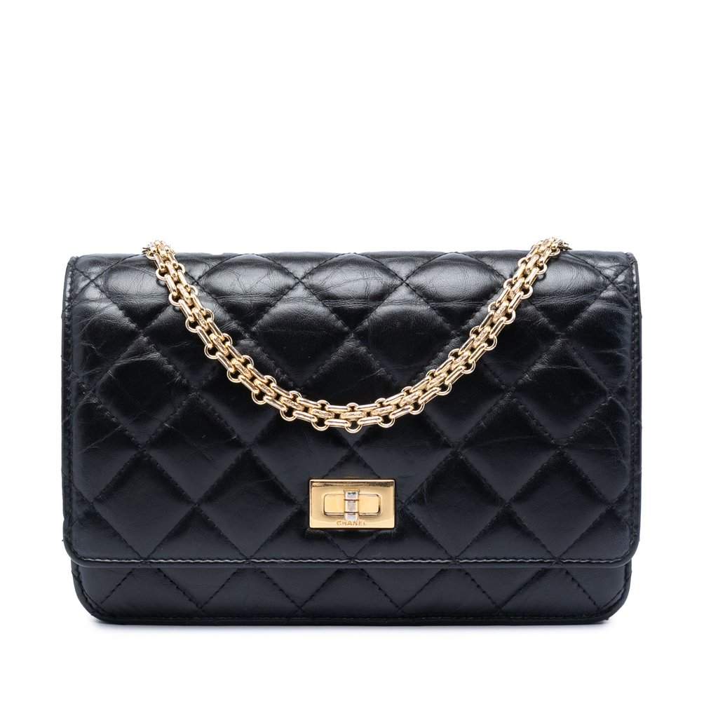 Chanel Quilted Aged Calfskin Reissue 2.55 Wallet on Chain Black Leather Very good condition - Front View