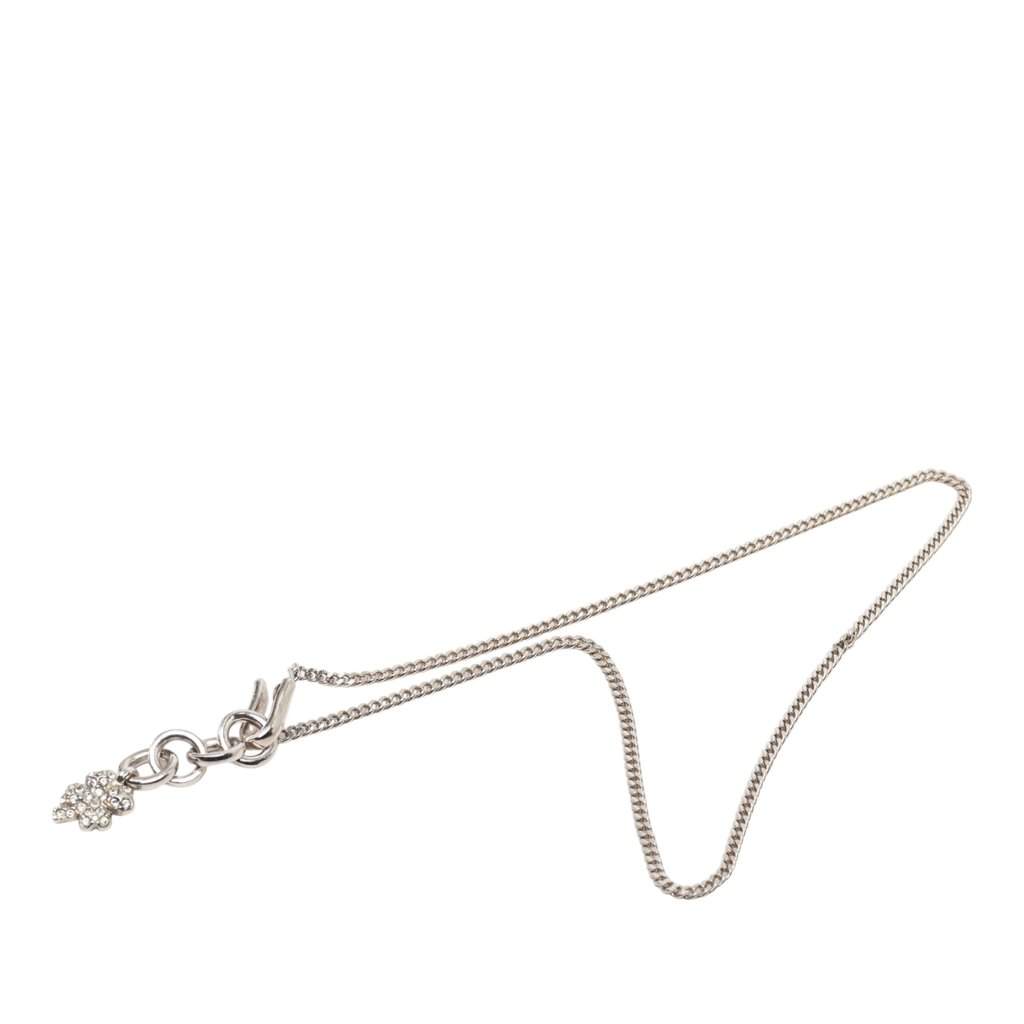 Chanel CC Brass Strass Pendant Necklace Silver Metal Very good - Front View