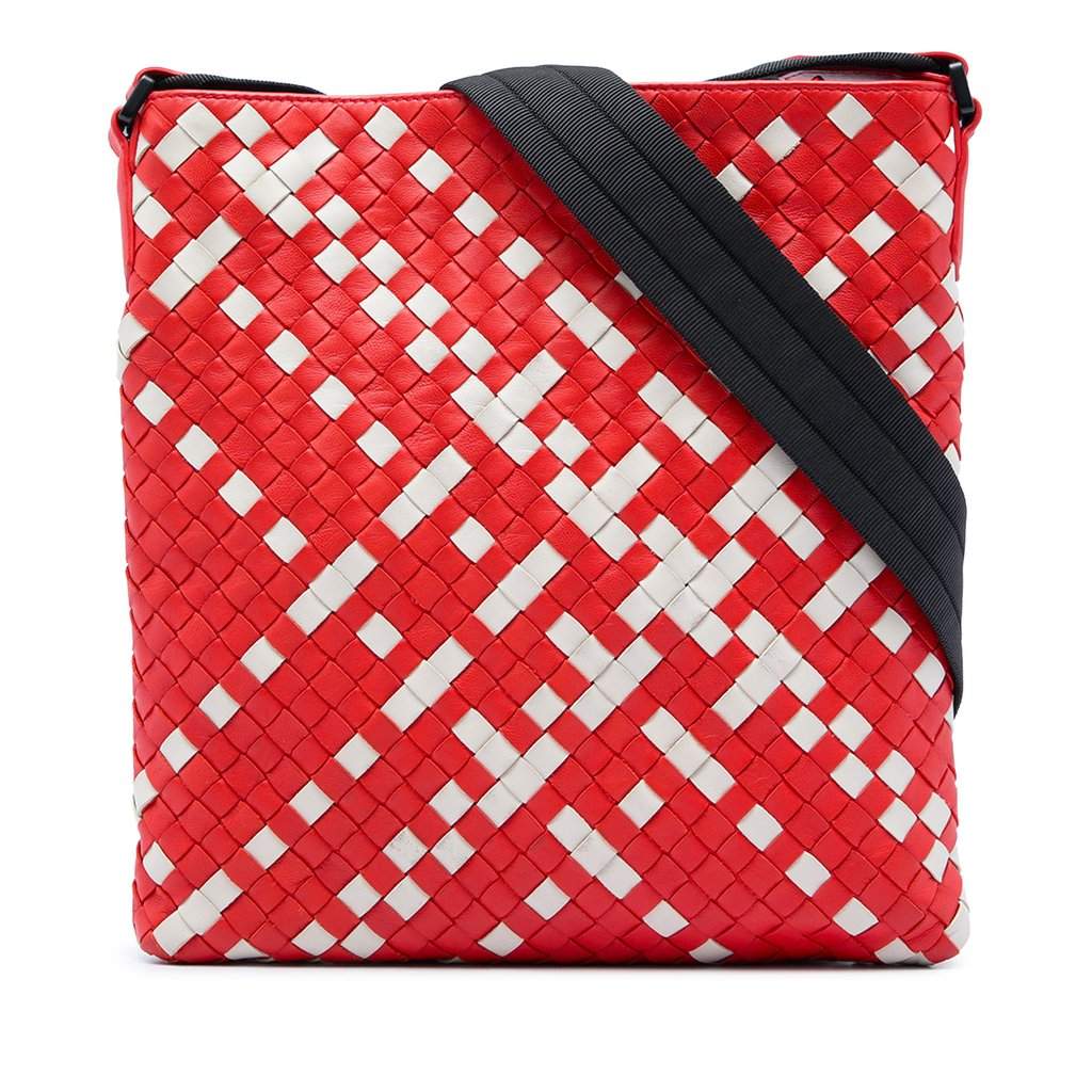 Bottega Veneta Bicolor Nappa Intrecciato Crossbody Red Leather Very good - Front View