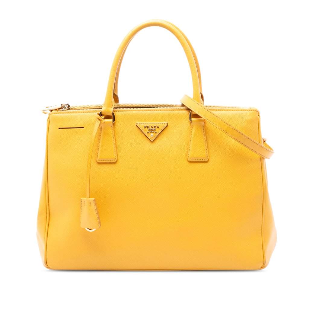 Prada Medium Saffiano Lux Galleria Double Zip Satchel Yellow Leather Very good condition - Front View