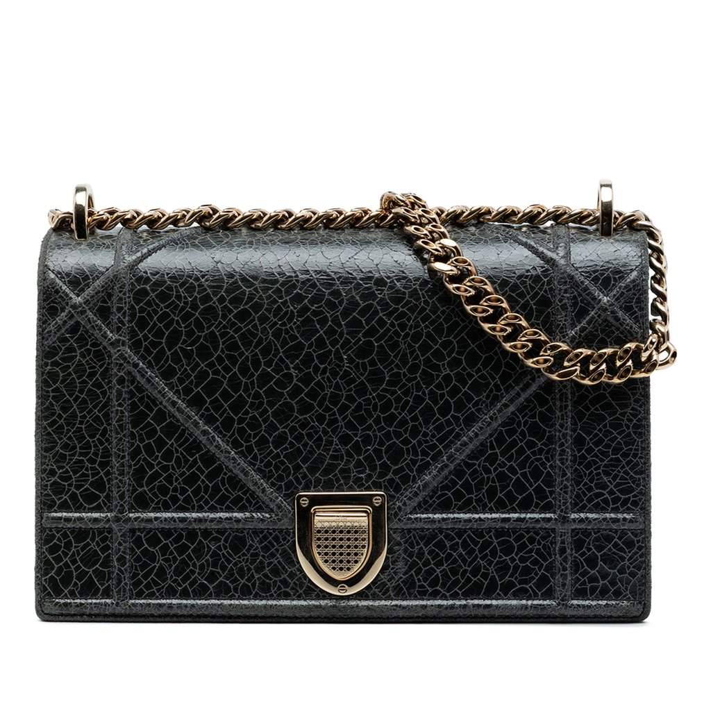 Dior Medium Crackled Deerskin Diorama Flap Black Leather Very good condition - Front View