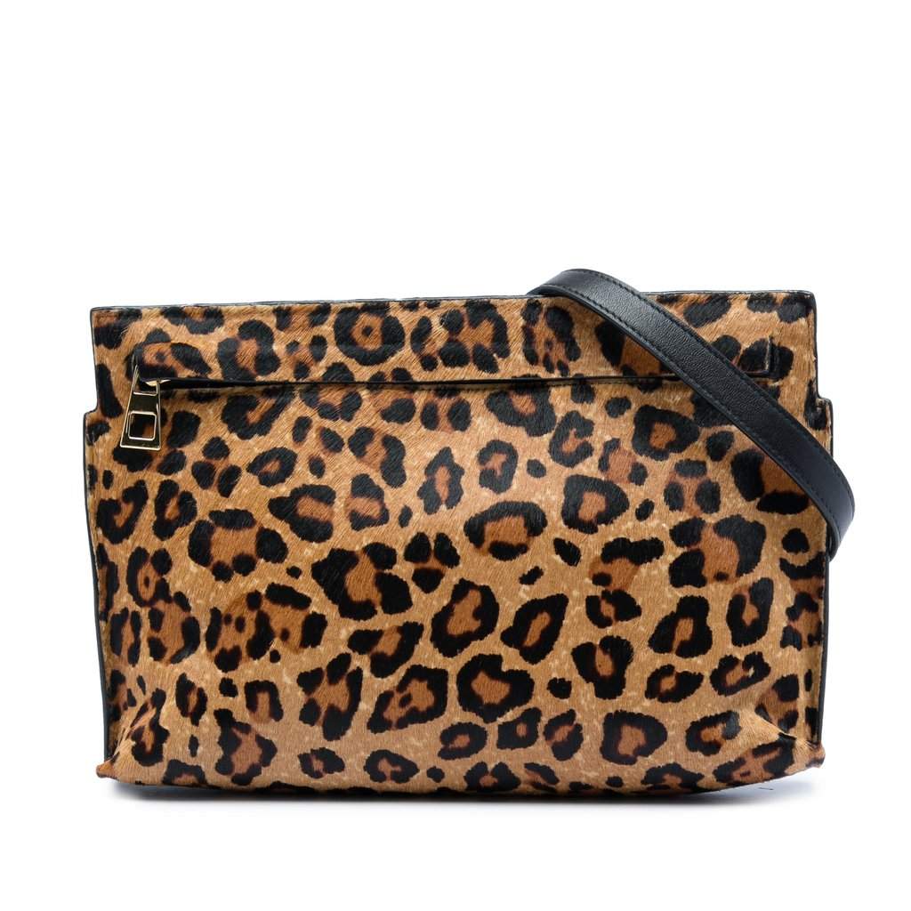 LOEWE Pony Hair Leopard Print and Calfskin Crossbody Brown Very good - Front View