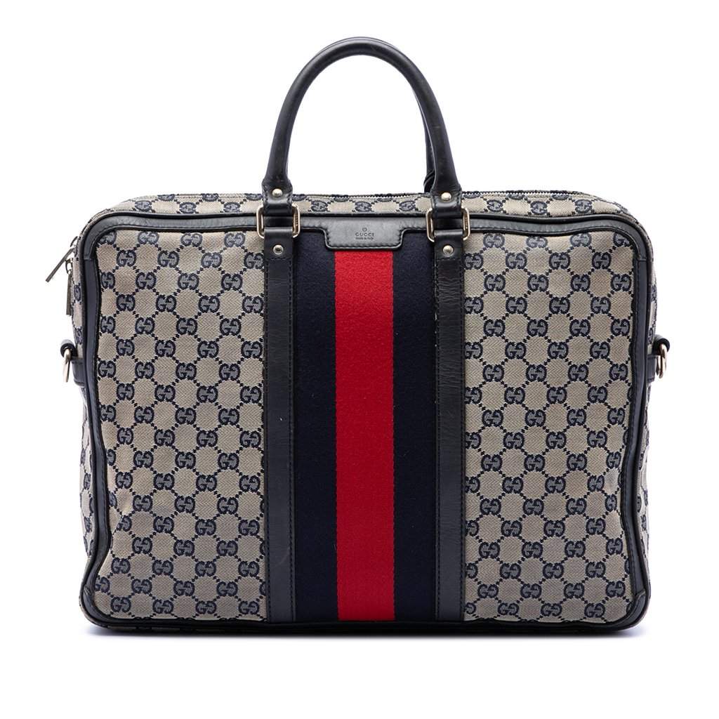 Gucci GG Canvas Web Briefcase Beige Very good condition - Front View