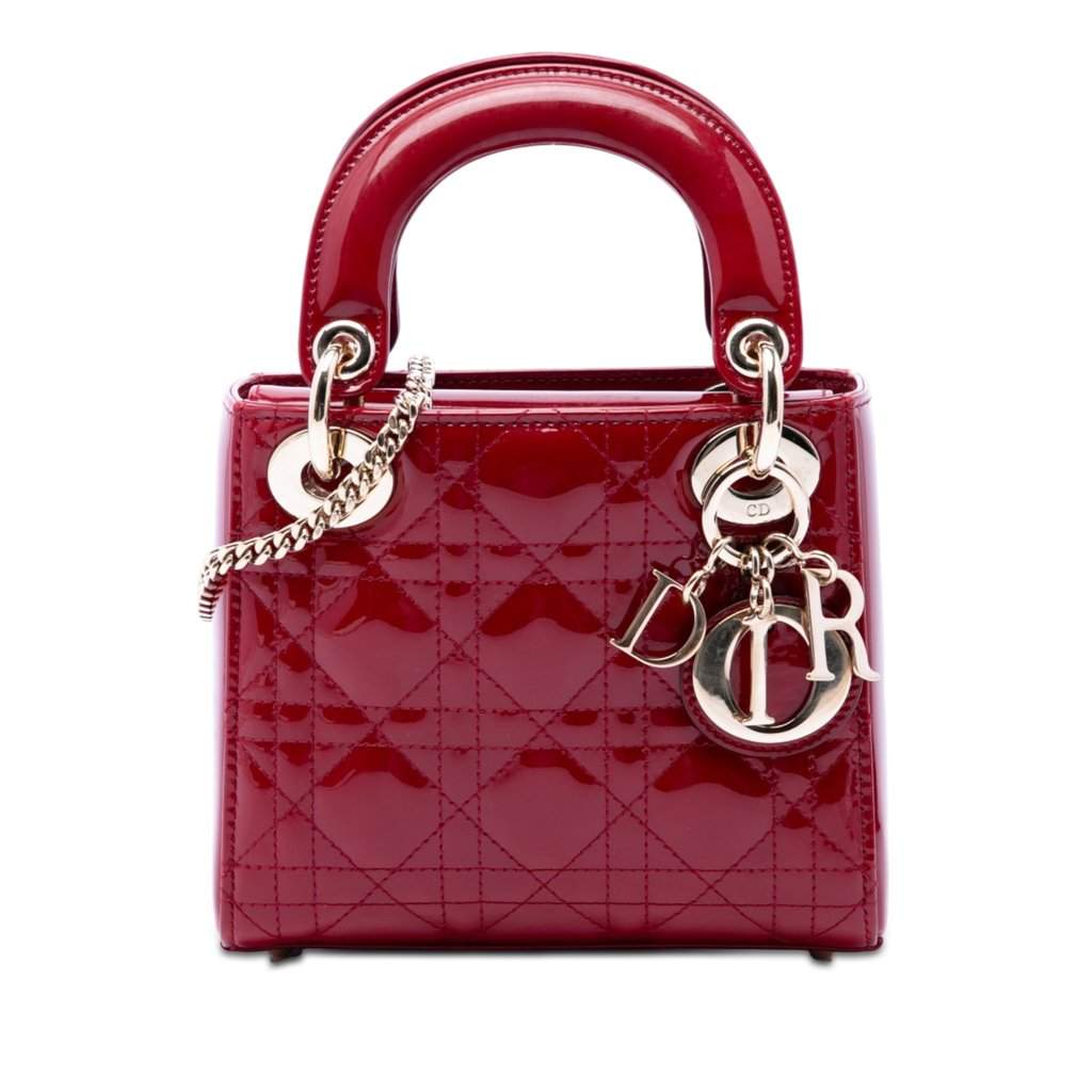 Dior Mini Patent Cannage Lady Dior Red Leather Very good condition - Front View