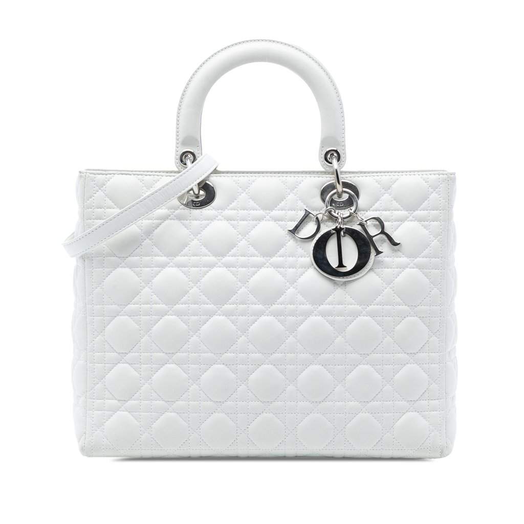 Dior Large Lambskin Cannage Lady Dior White Leather Very good - Front View