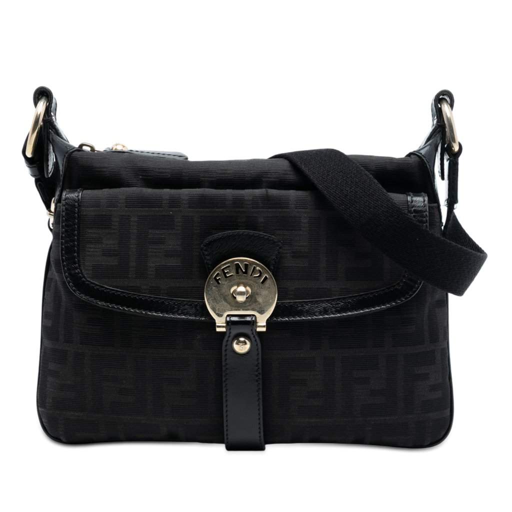 Fendi Zucca Canvas Chef Zip Crossbody Black Very good - Front View