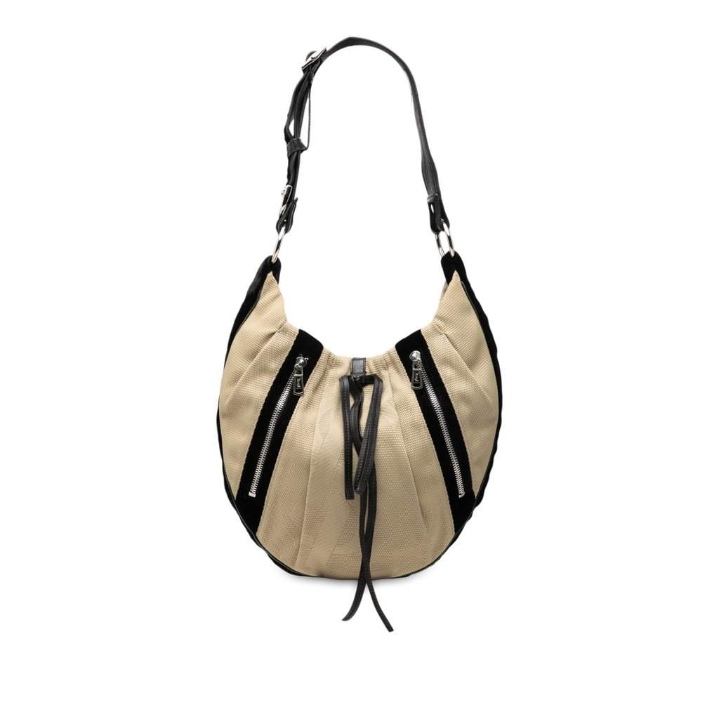 Saint Laurent Canvas and Velvet Rive Gauche Pleated Hobo Beige Very good - Front View
