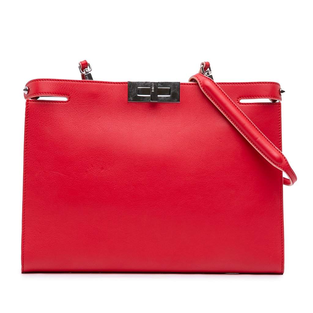 Fendi Leather Peekaboo Clutch Crossbody Red Leather Very good - Front View