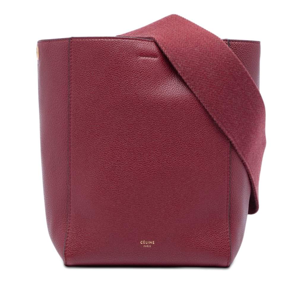 Celine Small Leather Seau Sangle Bucket Bag Red Leather Very good - Front View