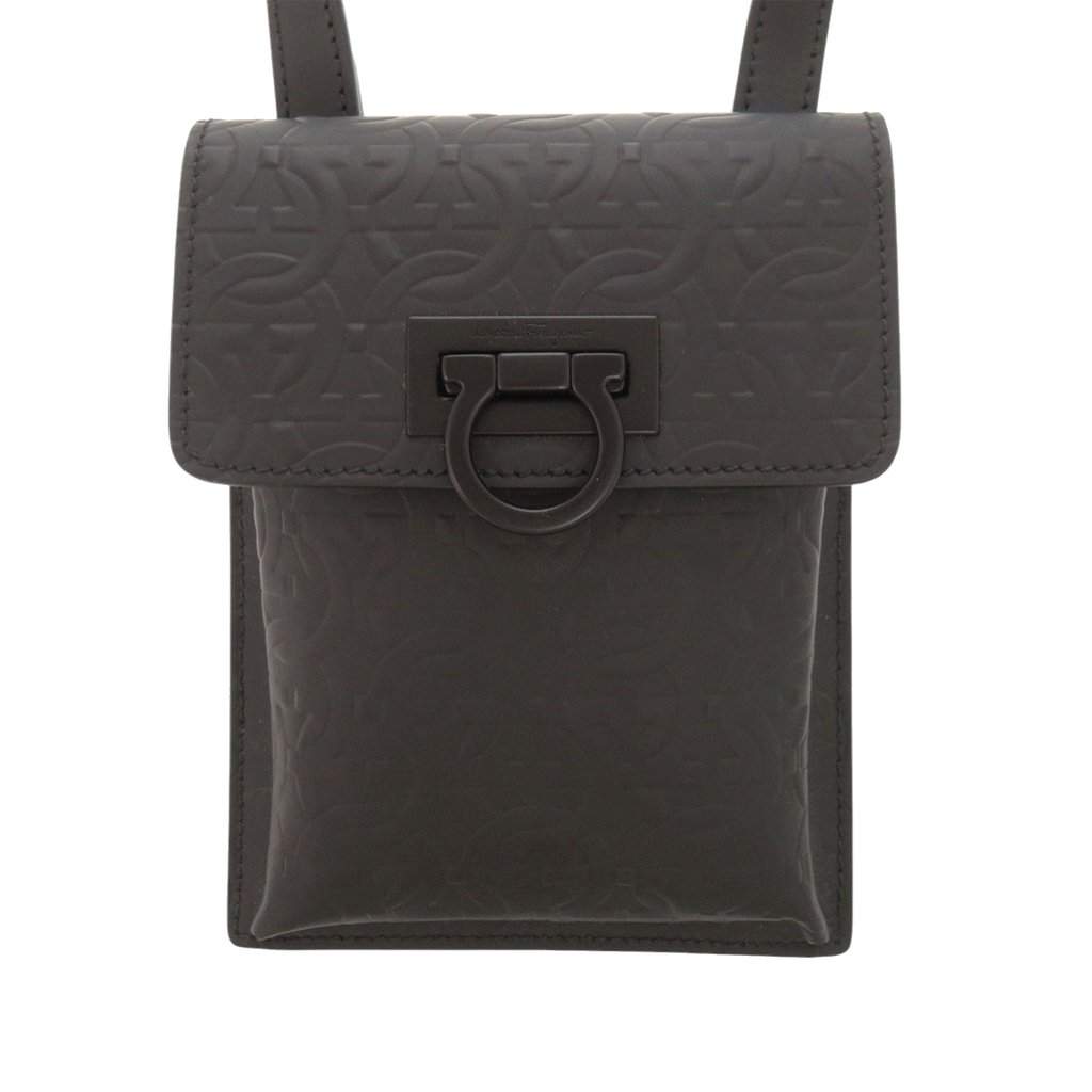 Salvatore Ferragamo Gancini Embossed Leather Phone Pouch Crossbody Black Leather Very good condition - Front View