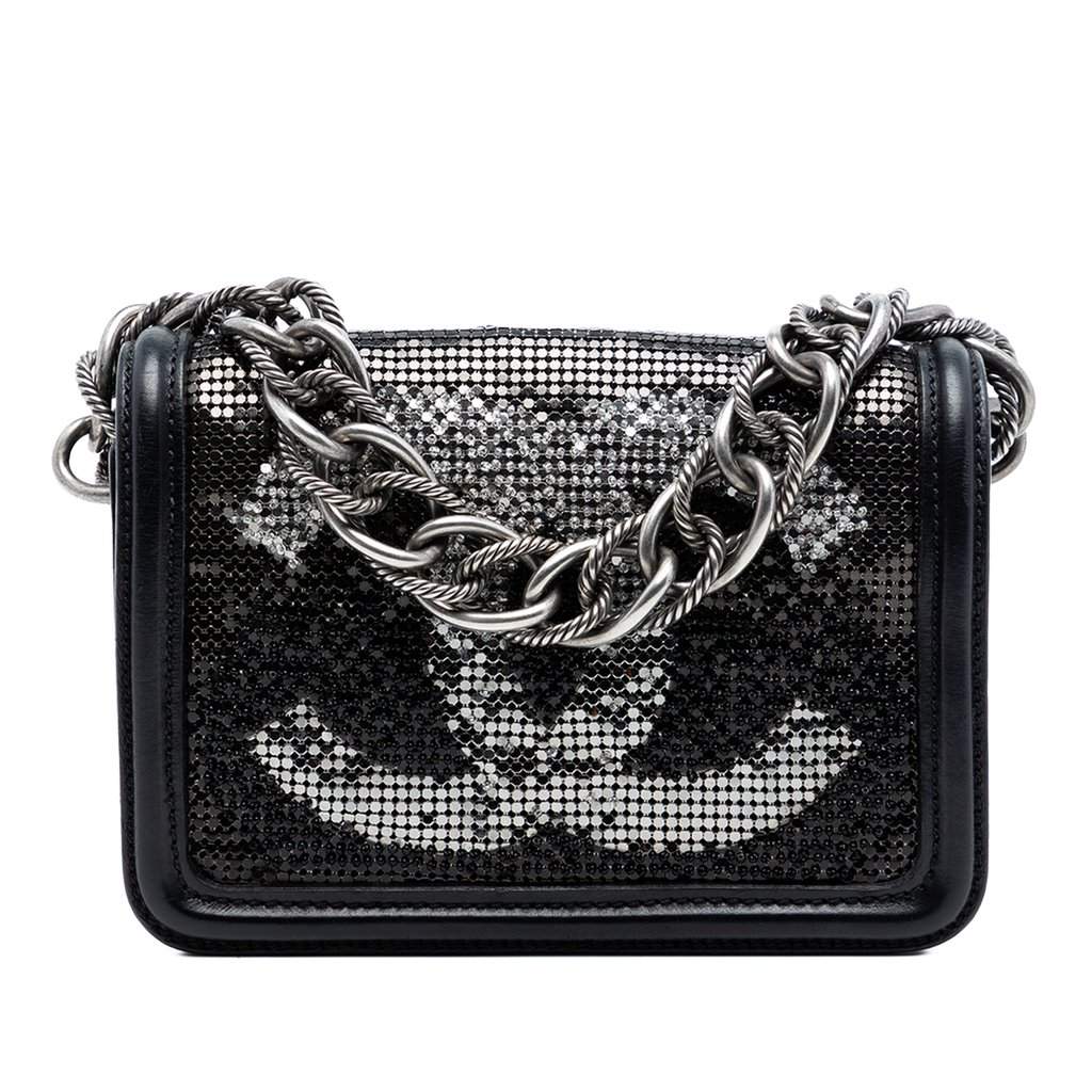 Chanel Small Lambskin Beaded Crystal Flap Black Leather Very good condition - Front View