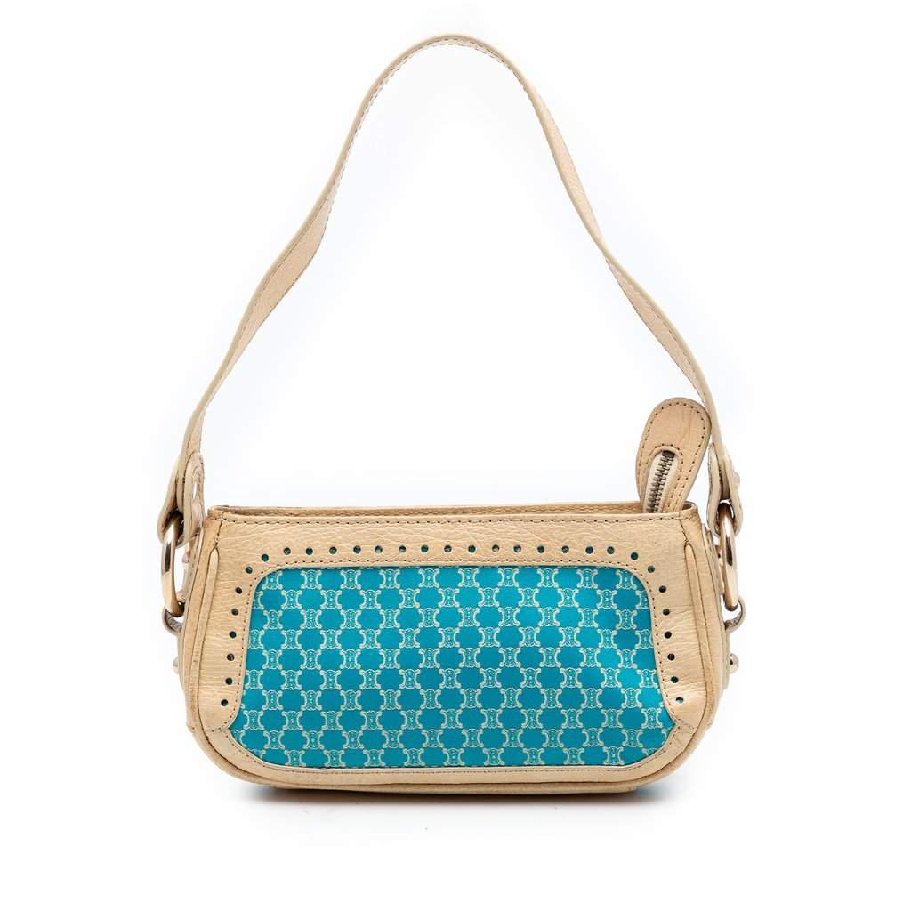 Celine Macadam Canvas and Leather Shoulder Bag Blue Very good condition - Front View