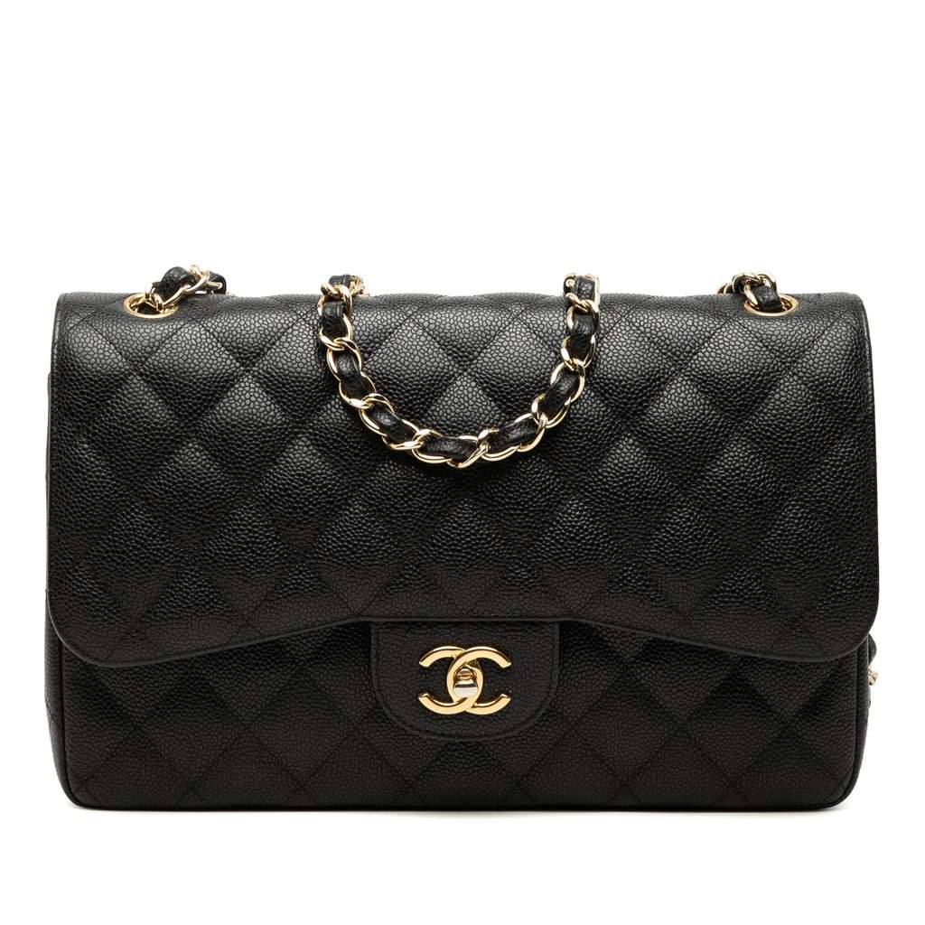 Chanel Jumbo Classic Caviar Double Flap Black Leather Very good - Front View