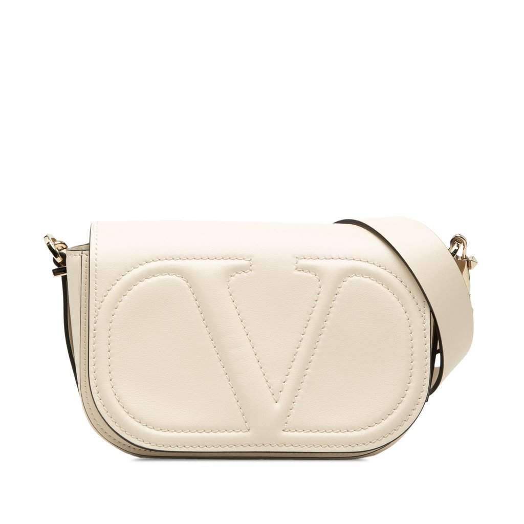 Valentino Small Calfskin VLogo Walk Crossbody White Leather Very good condition - Front View