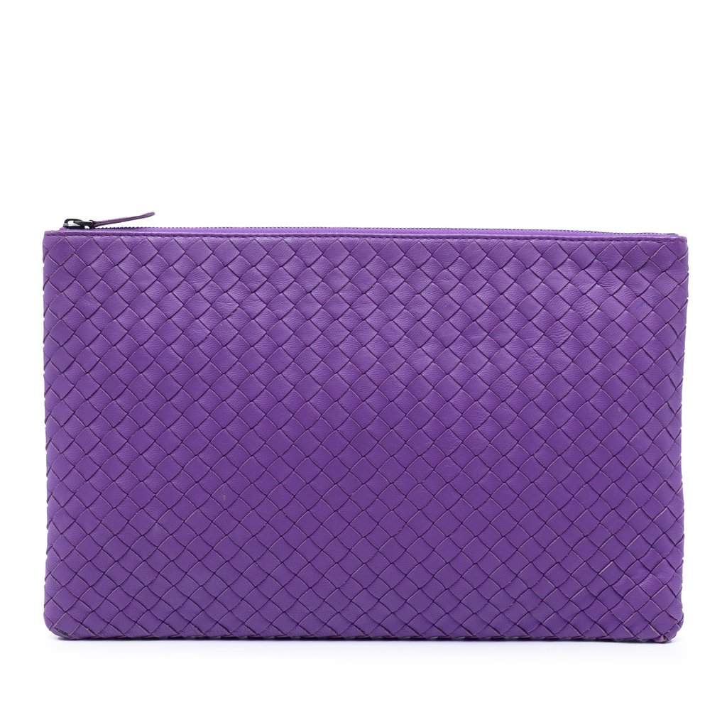 Bottega Veneta Nappa Intrecciato Clutch Purple Leather Very good condition - Front View
