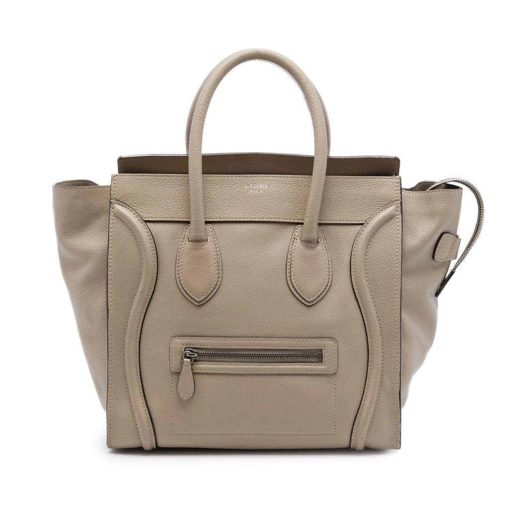 Celine Mini Drummed Calfskin Luggage Tote Beige Leather Good - Front View