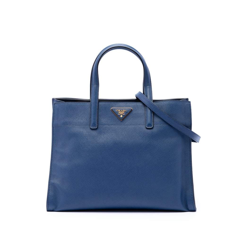 Prada Saffiano Soft Triple Pocket Tote Blue Leather Very good condition - Front View