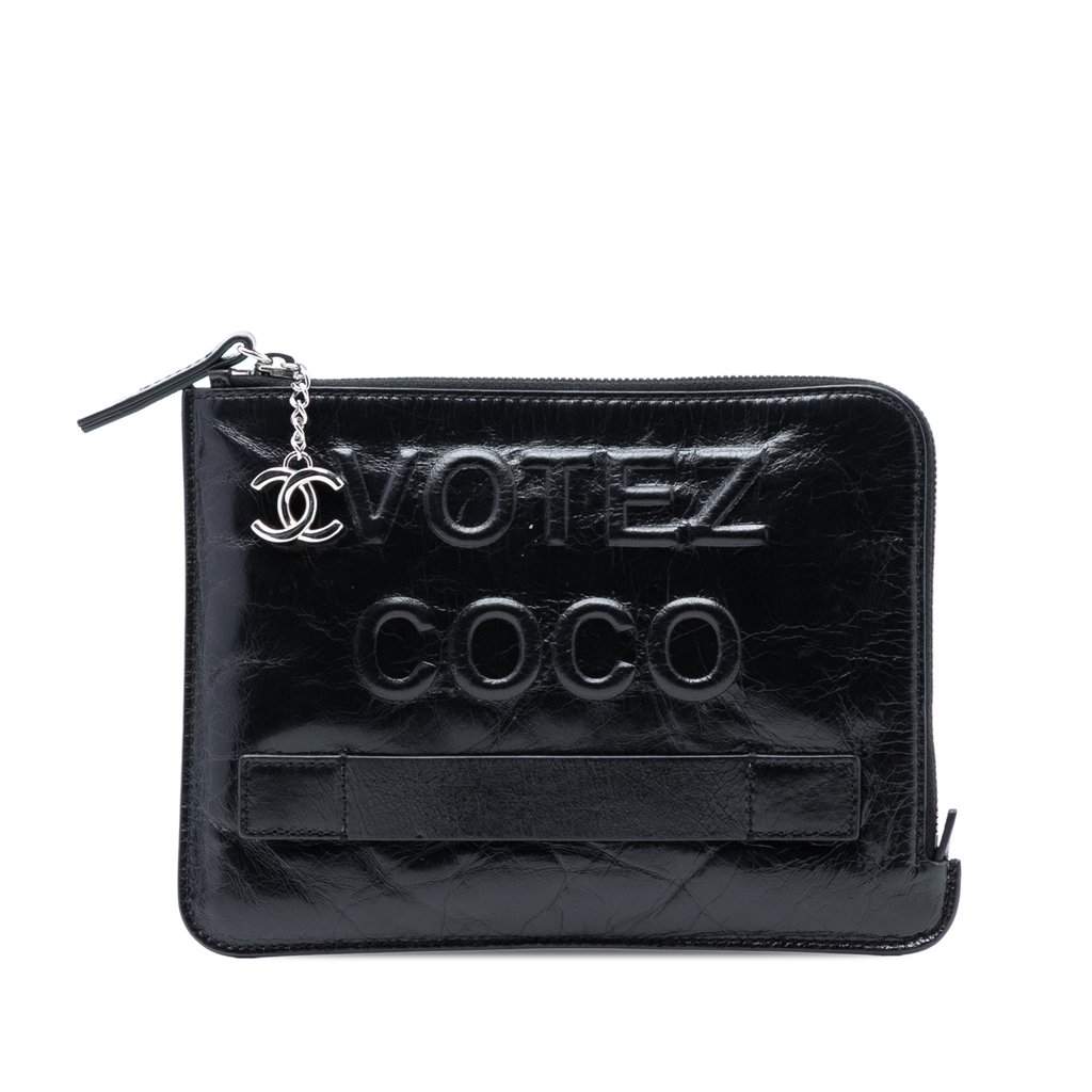 Chanel Aged Calfskin Votez Coco Clutch Black Leather Very good - Front View
