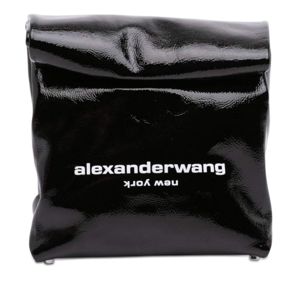 Alexander Wang Patent Logo Lunch Bag Clutch Black Leather Very good condition - Front View