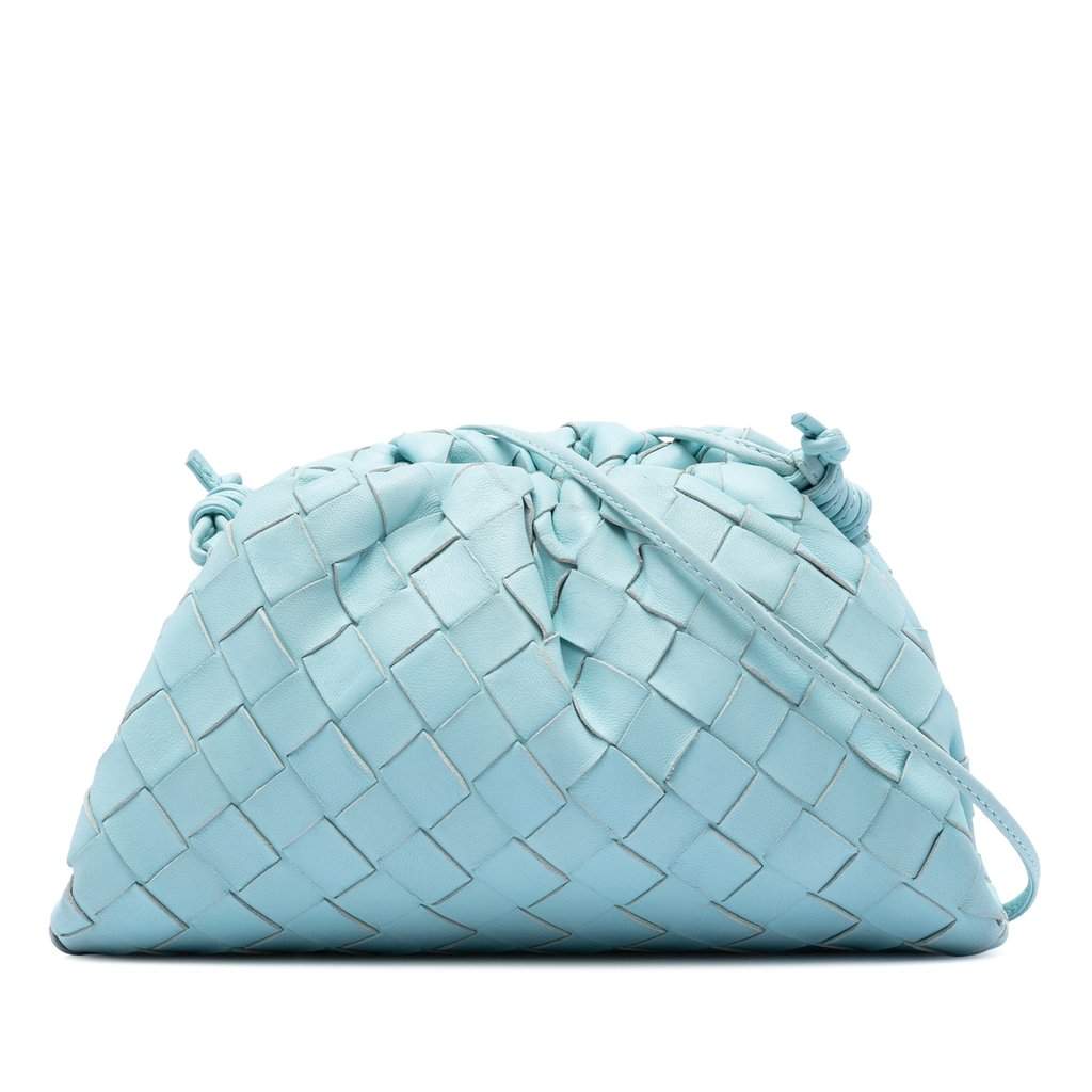 Bottega Veneta Nappa Intrecciato The Mini Pouch Crossbody Blue Leather Very good - Front View