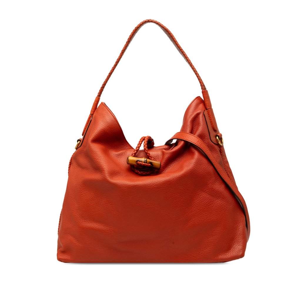 Gucci Calfskin Hip Bamboo Satchel Orange Leather Very good condition - Front View