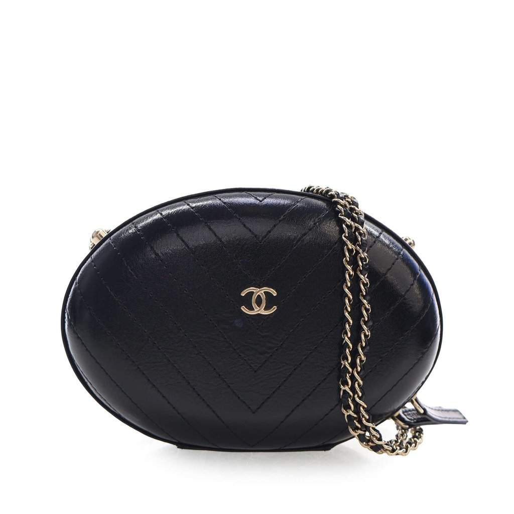Chanel Chevron Stitched Calfskin La Pausa Evening Bag Black Leather Very good condition - Front View