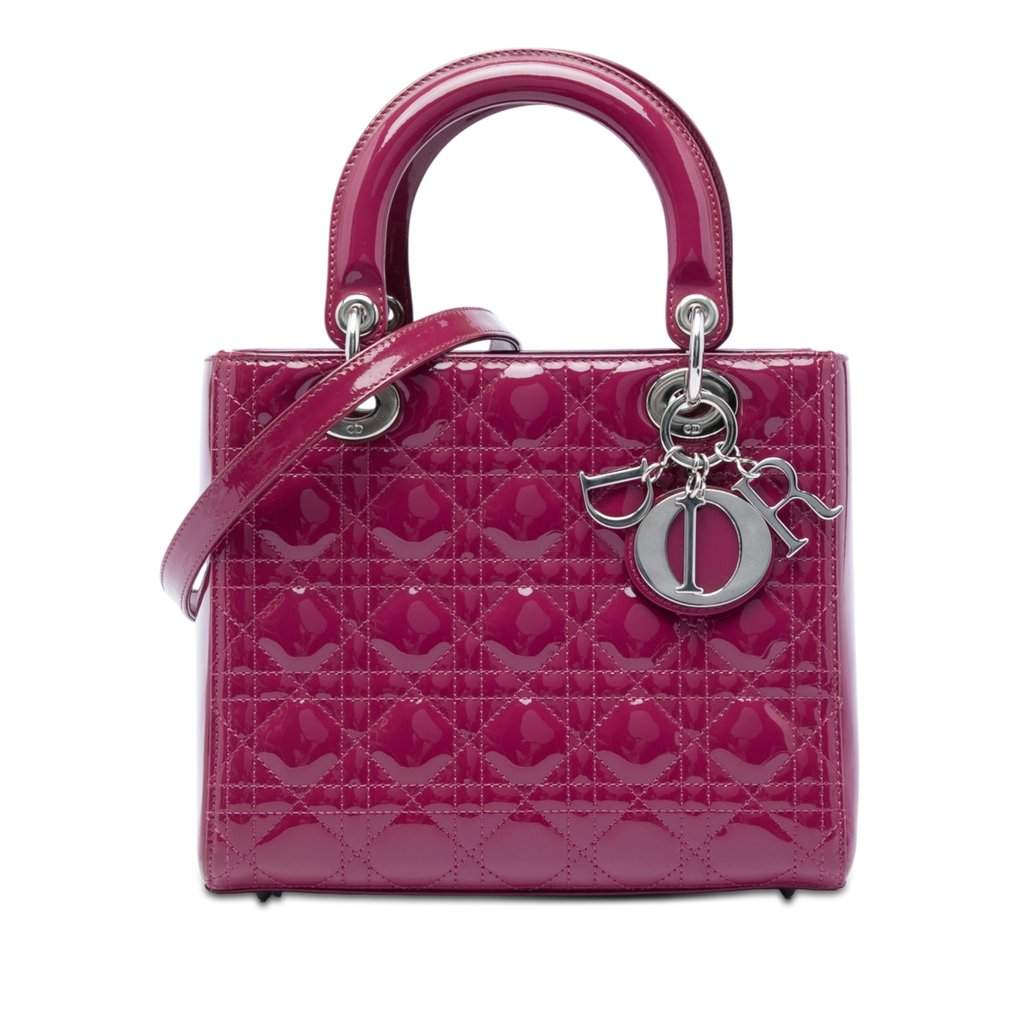 Dior Medium Patent Cannage Lady Dior Pink Leather Very good condition - Front View